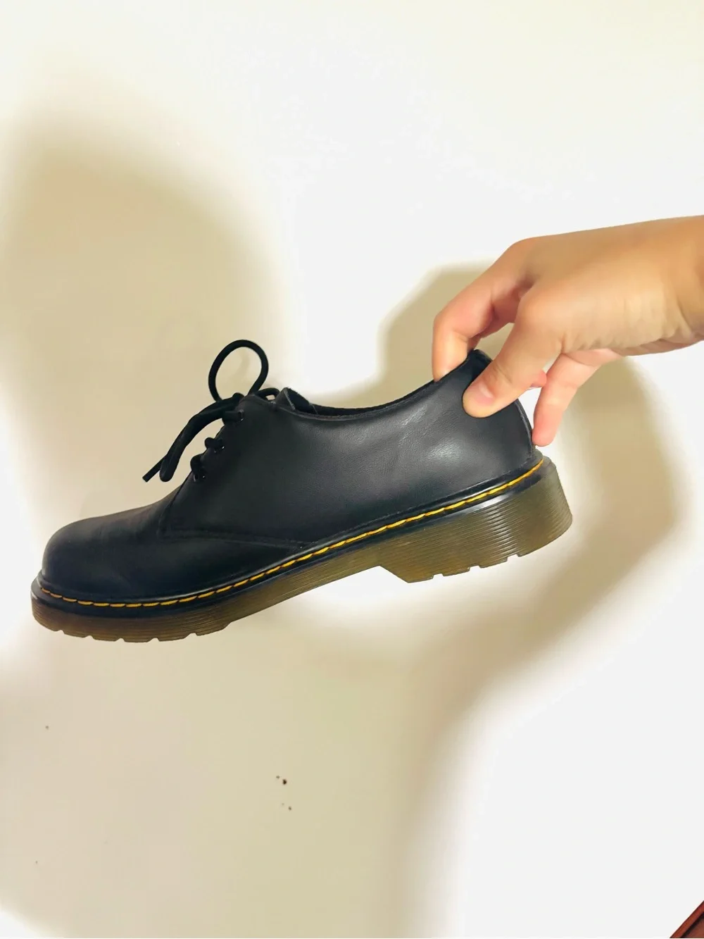 Dr. Martens kids 1461 Leather Oxford Shoe with Yellow Stitching